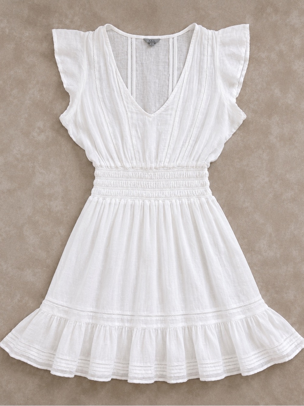 Rails Tara White Linen Blend Smocked Flutter Sleeve Mini Dress Medium